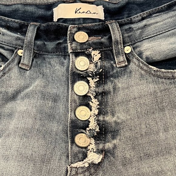 KanCan Women's Button Fly High Rise Wide Jeans, Light Wash, Frayed Hem, 24 - Picture 6 of 8